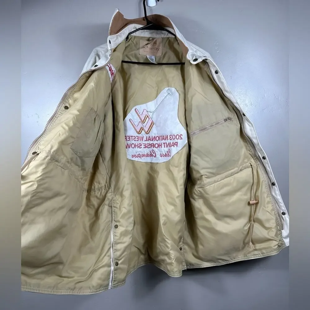 SCHAEFER MEN’S ORIGINAL DRIFTER COAT IN BONE WHITE / BROWN SIZE LARGE